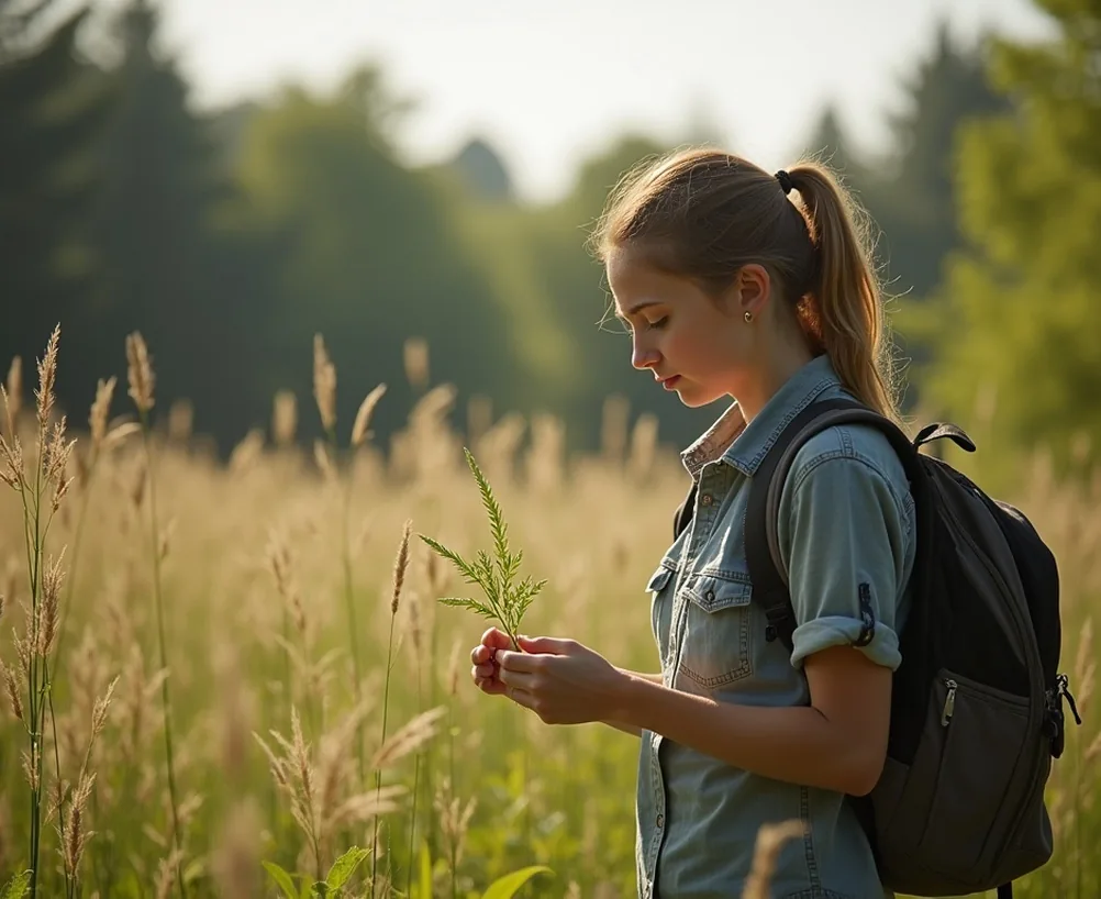 Ecology student studying nature outdoor field